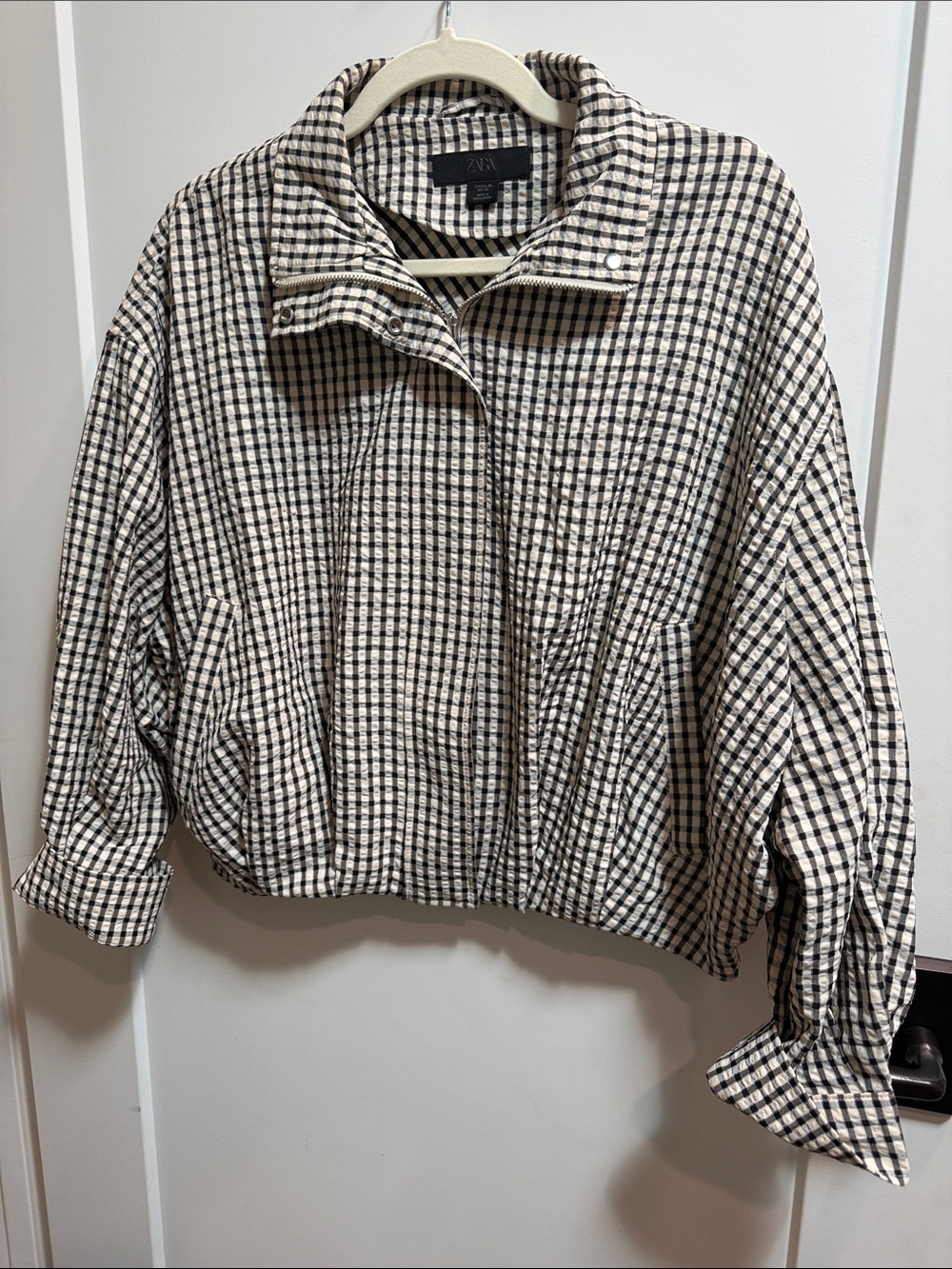 ZARA Black & Cream Check Bomber Jacket